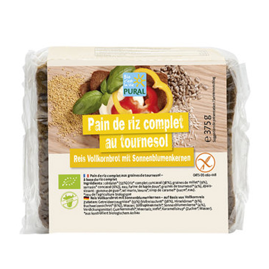 Ψωμί Ρυζιού Ολικής σε Φέτες με Ηλιόσπορο Χωρίς Γλουτένη (375γρ)